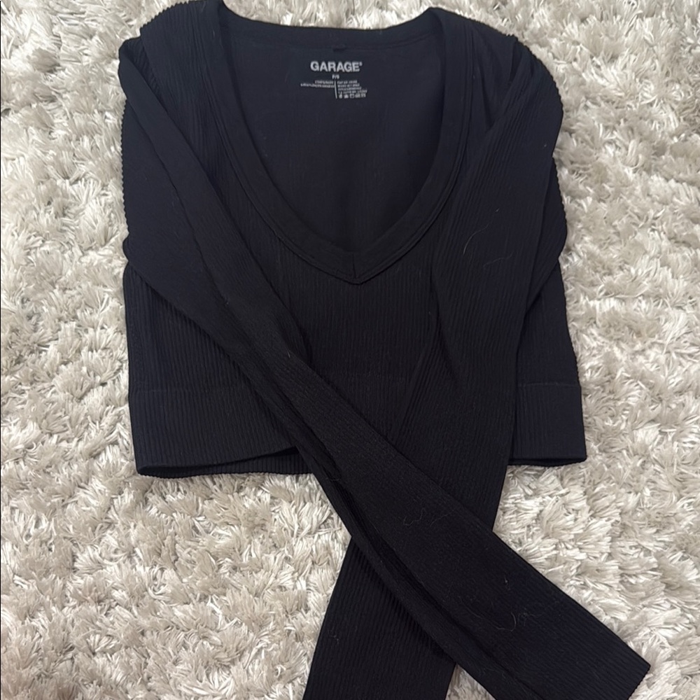Garage Black V-Neck Ribbed Bodysuit